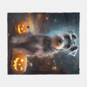 Halloween Schnauzer Met Pompoenen Eng Fleece Deken (Voorkant (Horizontaal))