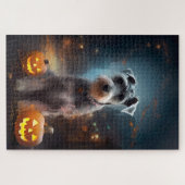 Halloween Schnauzer Met Pompoenen Eng Legpuzzel (Horizontaal)