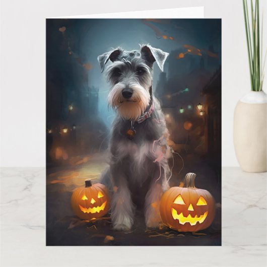 Halloween Schnauzer met pompoenen Kaart (Voorkant)