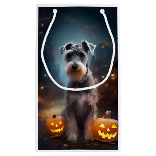 Halloween Schnauzer met pompoenen Klein Cadeauzakje (Achterkant)