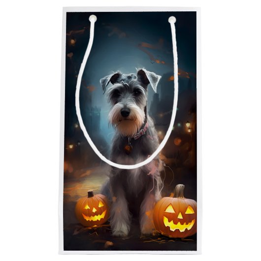Halloween Schnauzer met pompoenen Klein Cadeauzakje (Voorkant)