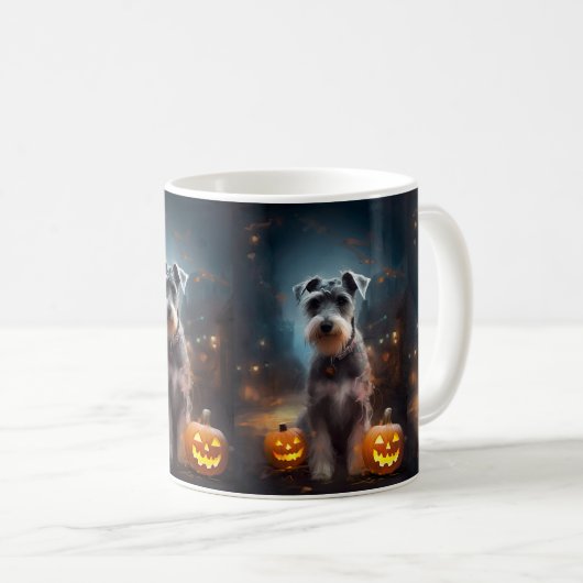 Halloween Schnauzer met pompoenen Koffiemok (Voorkant rechts)