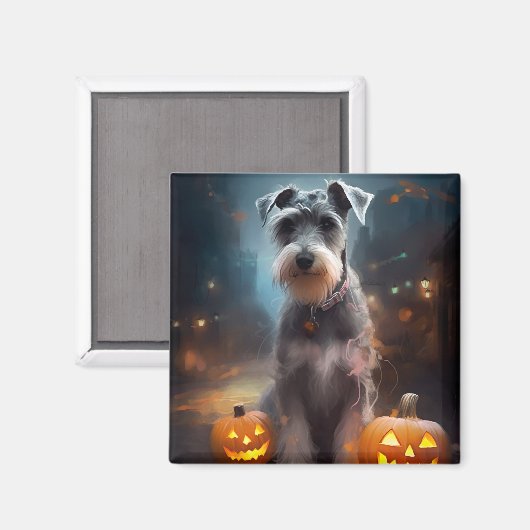 Halloween Schnauzer met pompoenen Magneet (Voorkant / Achterkant)