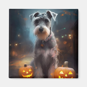 Halloween Schnauzer met pompoenen Magneet