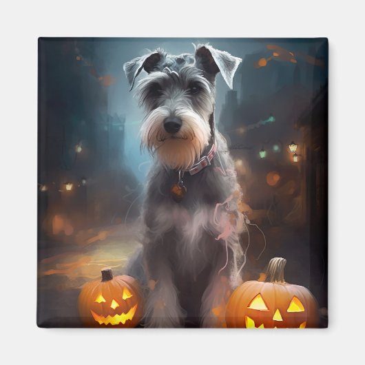 Halloween Schnauzer met pompoenen Magneet (Voorkant)
