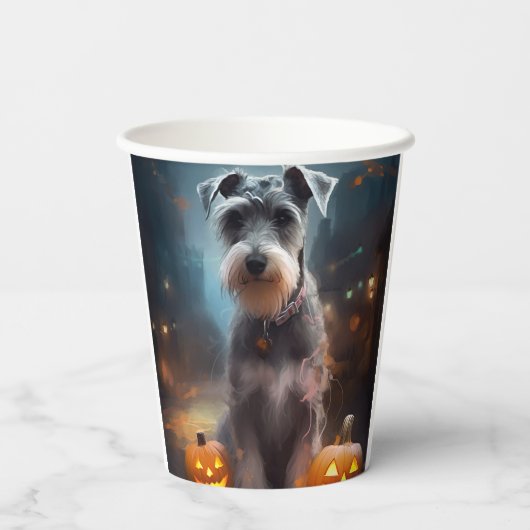 Halloween Schnauzer met pompoenen Papieren Bekers (Achterkant)