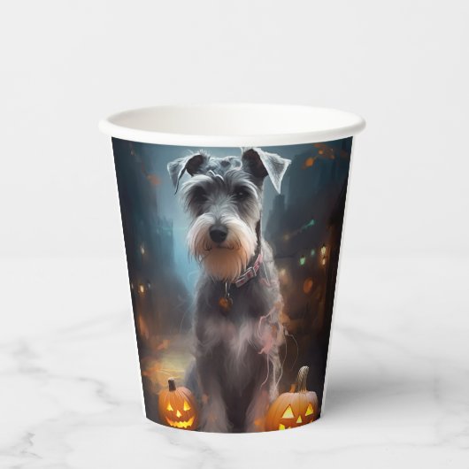 Halloween Schnauzer met pompoenen Papieren Bekers (Voorkant)