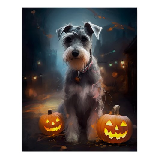 Halloween Schnauzer met pompoenen Perfect Poster (Voorkant)