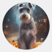 Halloween Schnauzer met pompoenen Ronde Sticker (Voorkant)