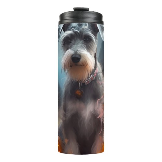 Halloween Schnauzer met pompoenen Thermosbeker (Voorkant)