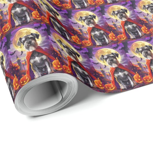 Halloween Schnauzer Vampier Pompoenen Griezelen Cadeaupapier (Rol Hoek)