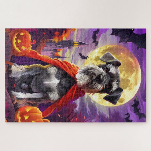 Halloween Schnauzer Vampire Pumpkins eng Legpuzzel (Horizontaal)