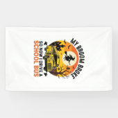 Halloween Schoolbus Heks Vintage Onderwijs Design_ Spandoek (Horizontaal)