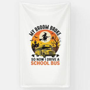 Halloween Schoolbus Heks Vintage Onderwijs Design_ Spandoek