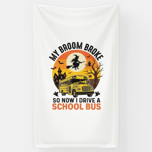 Halloween Schoolbus Heks Vintage Onderwijs Design_ Spandoek (Verticaal)