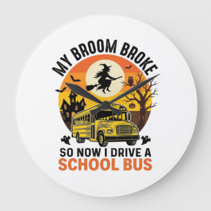 Halloween Schoolbus Heks Vintage Onderwijsontwerp_ Grote Klok