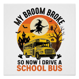 Halloween Schoolbus Heks Vintage Onderwijsontwerp_ Perfect Poster