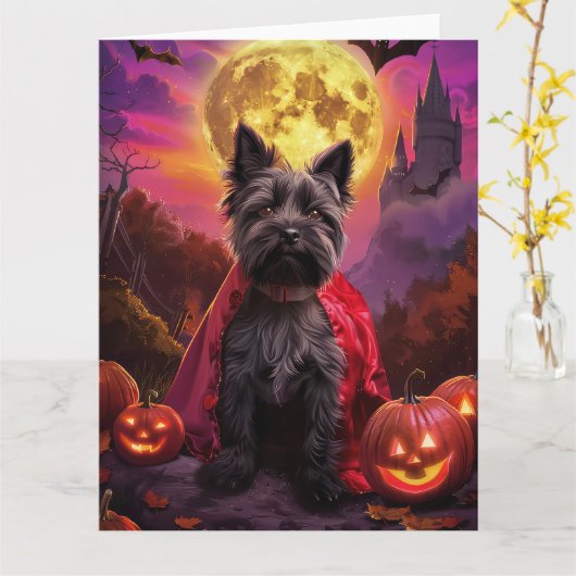 Halloween Schotse Terrier Vampire Pumpkins eng Kaart (Gele Bloem)