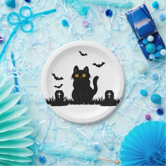 Halloween Schwarze Katze Pappteller Papieren Bordje (Feest)
