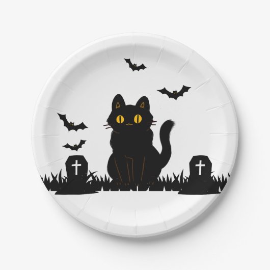 Halloween Schwarze Katze Pappteller Papieren Bordje (Voorkant)