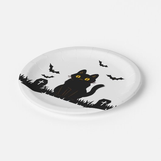 Halloween Schwarze Katze Pappteller Papieren Bordje (Gekanteld)