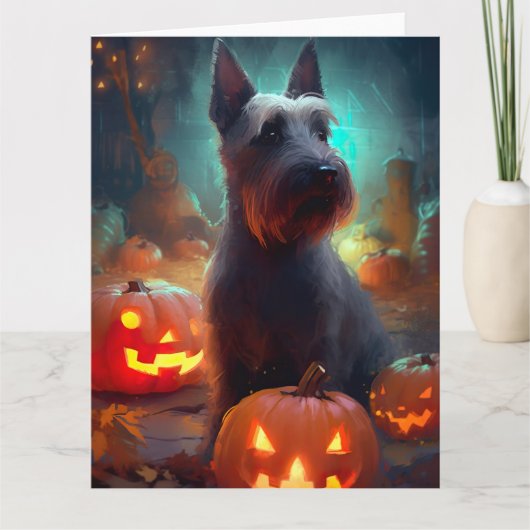 Halloween Scottish Terrier met pomkins Scary Kaart (Voorkant)