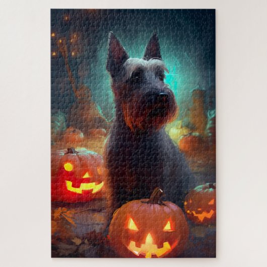 Halloween Scottish Terrier met pomkins Scary Legpuzzel (Verticaal)