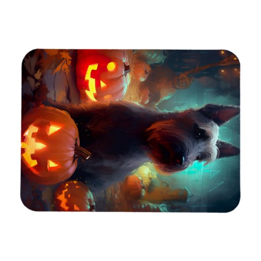 Halloween Scottish Terrier met pomkins Scary Magneet (Horizontaal)