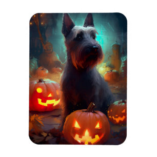 Halloween Scottish Terrier met pomkins Scary Magneet