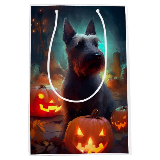 Halloween Scottish Terrier met pomkins Scary Medium Cadeauzakje (Voorkant)