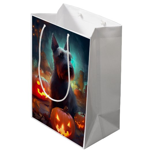 Halloween Scottish Terrier met pomkins Scary Medium Cadeauzakje (Achterkant Gekanteld)