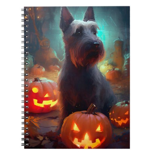 Halloween Scottish Terrier met pomkins Scary Notitieboek (Voorkant)