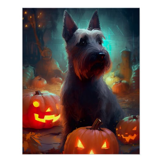Halloween Scottish Terrier met pomkins Scary Perfect Poster (Voorkant)