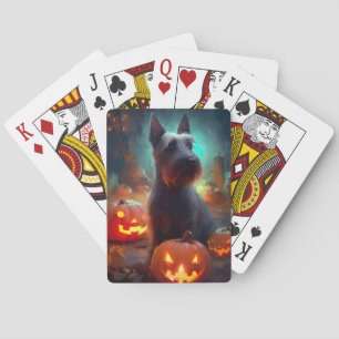 Halloween Scottish Terrier met pomkins Scary Pokerkaarten