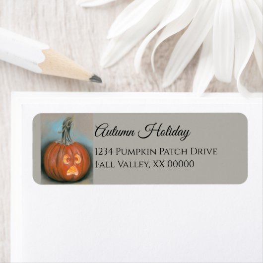 Halloween Screaming Jack O Lantern Pumpkin Pastel Etiket (Insitu)