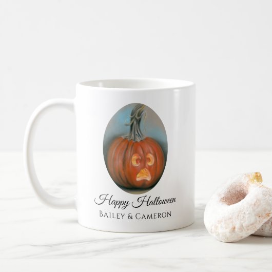 Halloween Screaming Jack O Lantern Pumpkin Pastel Koffiemok (Met donut)