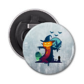 Halloween screcrow met vleermuizen en kippen button flesopener (Voorkant)