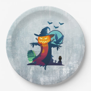 Halloween screcrow met vleermuizen en kippen papieren bordje