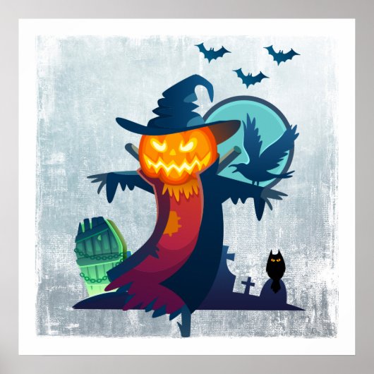 Halloween screcrow met vleermuizen en kippen poster (Voorkant)