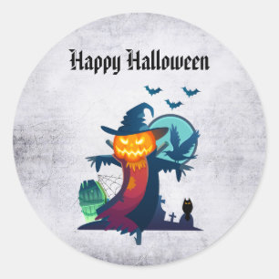 Halloween screcrow met vleermuizen en kippen ronde sticker