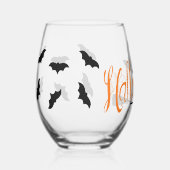 Halloween Script Witch Pet Bats & Broom Wijnglas Zonder Voet (Voorkant)