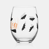 Halloween Script Witch Pet Bats & Broom Wijnglas Zonder Voet (Achterkant)