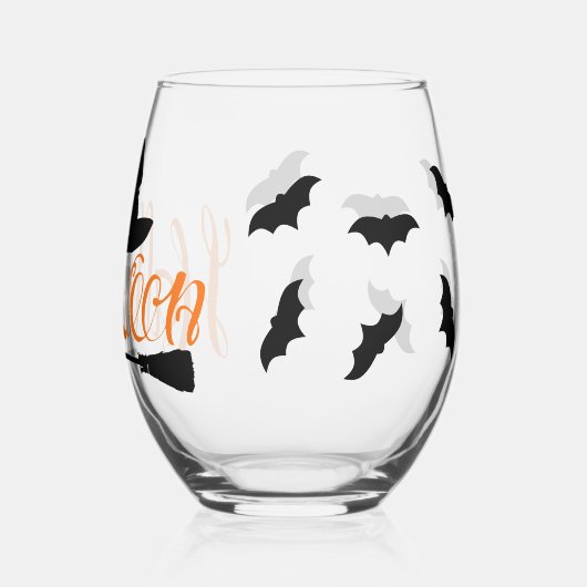 Halloween Script Witch Pet Bats & Broom Wijnglas Zonder Voet (Achterkant)