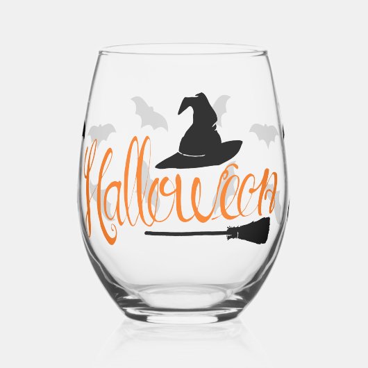 Halloween Script Witch Pet Bats & Broom Wijnglas Zonder Voet (Links)