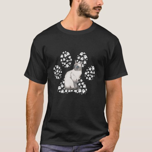 Halloween Seal Point Siamese Kat Geesten Kat Paw L T-shirt (Voorkant)