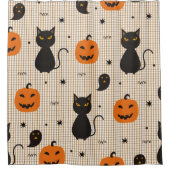 Halloween seamless pattern with black cat and ghos douchegordijn (Voorkant)