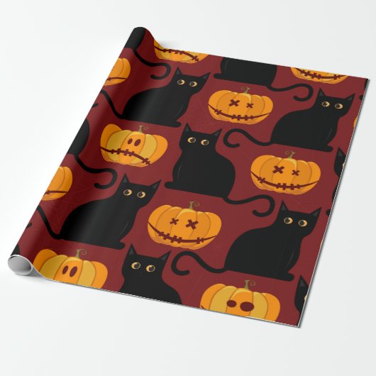 Halloween seamless pattern with pumpkins and black cadeaupapier (Uitgerold)