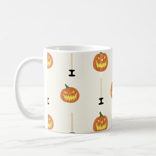 Halloween seamless pattern with pumpkins and candl koffiemok (Links)