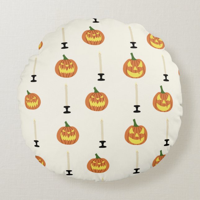 Halloween seamless pattern with pumpkins and candl rond kussen (Voorkant)