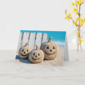Halloween Seashore Sand Jack o' Lanterns Kaart (Gele Bloem)